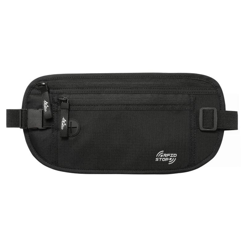 MoKo Secure Travel Money Belt, Undercover Hidden RFID Blocking Travel Wallet, Anti-Theft Passport Wallets for Men Women, Black - Image 1