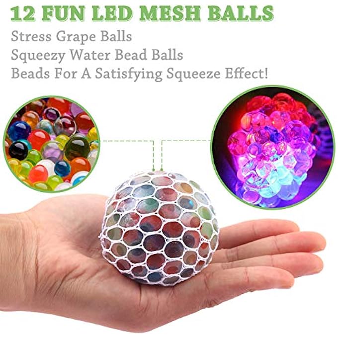 K.E.J. Squish Stress Ball 12 Pack LED Mesh Anti-Stress Ball Toys Easter Gift Squeeze Ball Fun for Boys Girls and Adults Relieve Tension, Stress - Home, Travel and Office Use - Image 4