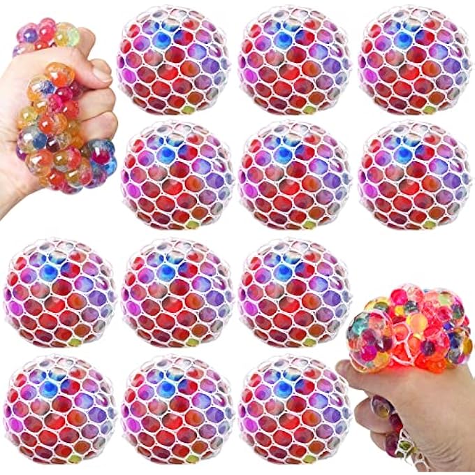 K.E.J. Squish Stress Ball 12 Pack LED Mesh Anti-Stress Ball Toys Easter Gift Squeeze Ball Fun for Boys Girls and Adults Relieve Tension, Stress - Home, Travel and Office Use - Image 1