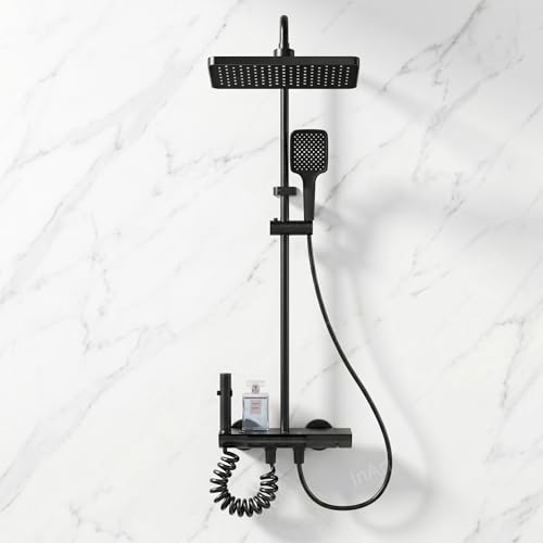 Inart Shower Panel For Bathroom - Wall Mixer 3 In 1 Shower Set, Luxury Panels Single Lever Hot And Cold With Handshower, Faucet, Spout - Black - Complete Washroom Showers - Image 2