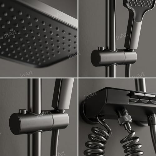 Inart Shower Panel For Bathroom - Wall Mixer 3 In 1 Shower Set, Luxury Panels Single Lever Hot And Cold With Handshower, Faucet, Spout - Black - Complete Washroom Showers - Image 5