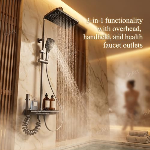 Inart Shower Panel For Bathroom - Wall Mixer 3 In 1 Shower Set, Luxury Panels Single Lever Hot And Cold With Handshower, Faucet, Spout - Black - Complete Washroom Showers - Image 4