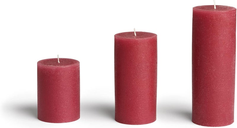 bask Mottled Pillar Candles - Unscented Burgundy Candles Set of 3 - Dripless, Smokeless for All Occasions - Image 1