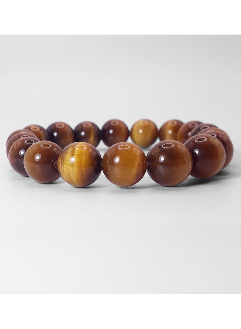 HADIGEMS 12mm Natural Gemstone TigerEye Strech Bracelet - Image 2