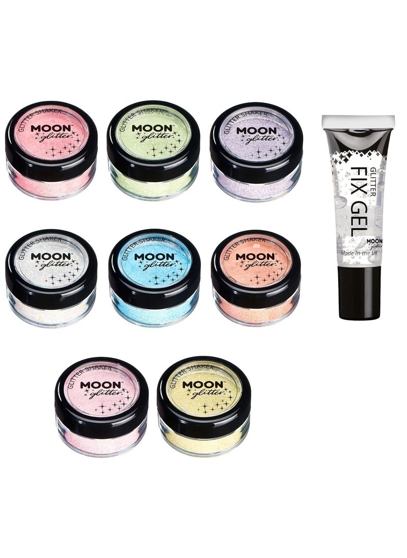 Moon Glitter - Pastel Glitter Shakers by Moon Glitter – 100% Cosmetic Glitter for Face, Body, Nails, Hair and Lips - 0.10oz - Set of 8 colours - Image 1