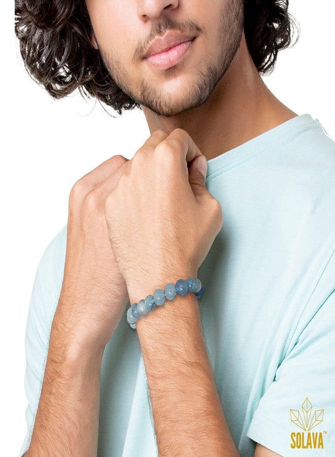 SOLAVA Aquamarine Bracelet Original Certified with Selenite Plate | Natural Aquamarine Crystal Stone Beads Bracelet for Men & Women | Calm, Communication & Energy Cleansing - Image 5