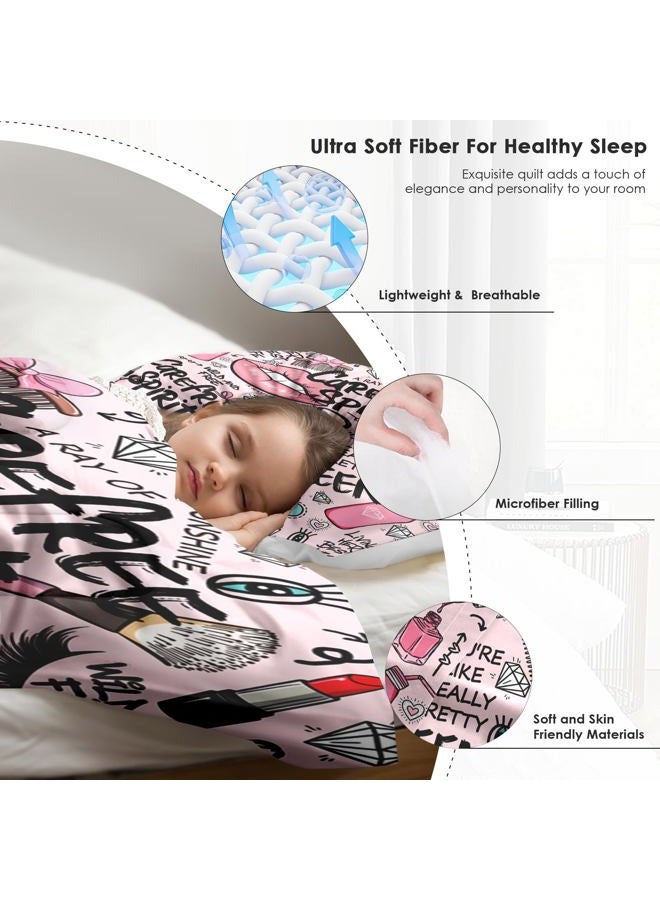 Pamnest 3 Pcs Comforter Set Full Size, Makeup Pink Queen Soft Bedding Set for Kids and Adults, Women Diamond Cute Comforter Set with Pillowcase, for Bedroom Bed Decor - Image 5