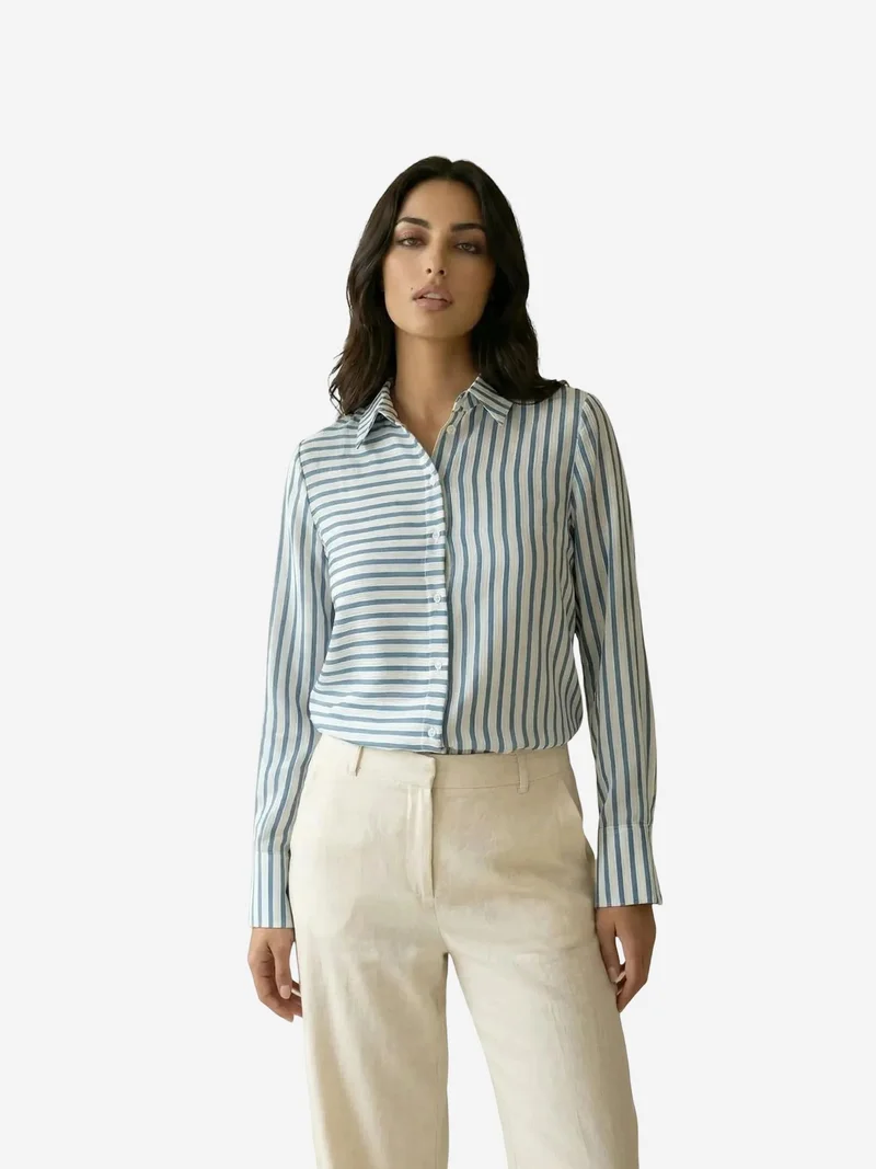 MY FASHION MY FASHION Striped Long-Sleeve Button-Front Shirt