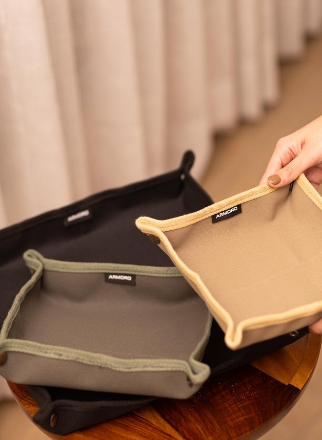 ARMORO Canvas Storage Organizer Tray - Foldable, Durable & Versatile Tray for Home, Travel & Outdoor Use | Stackable, Multi-Use Storage Solution for Accessories, Keys, & Essentials (Olive, Small) - Image 4