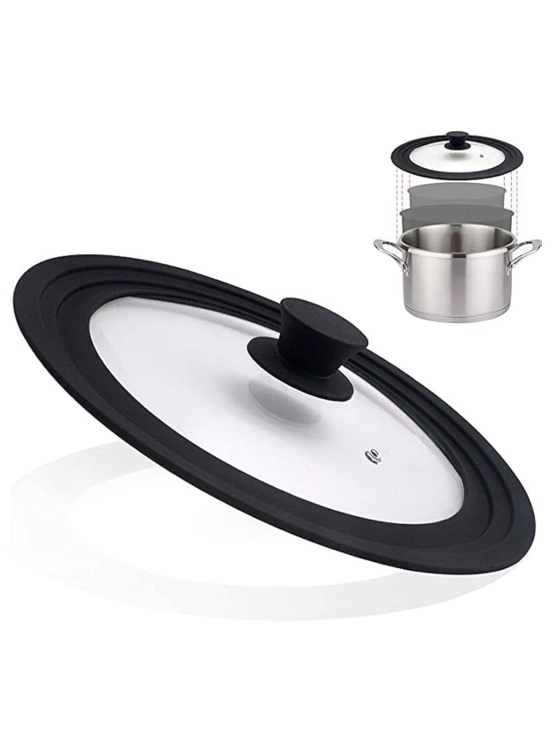 Universal Lid for Pots Pans and Skillets Tempered Glass Covered with Heat Resistant Silicone Rim Diameter Cookware Easy to Use Replacement Frying Pan Cover (6" x 7" x 8"/ 16-18-20cm) - Image 1
