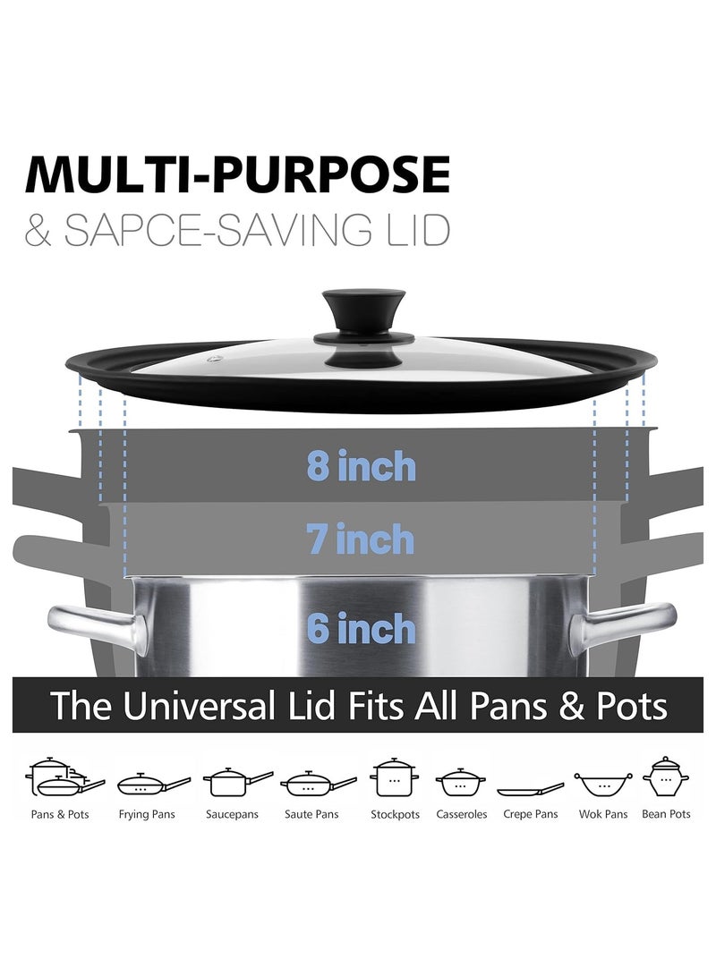 Universal Lid for Pots Pans and Skillets Tempered Glass Covered with Heat Resistant Silicone Rim Diameter Cookware Easy to Use Replacement Frying Pan Cover (6" x 7" x 8"/ 16-18-20cm) - Image 4