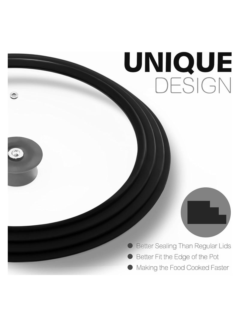 Universal Lid for Pots Pans and Skillets Tempered Glass Covered with Heat Resistant Silicone Rim Diameter Cookware Easy to Use Replacement Frying Pan Cover (6" x 7" x 8"/ 16-18-20cm) - Image 2