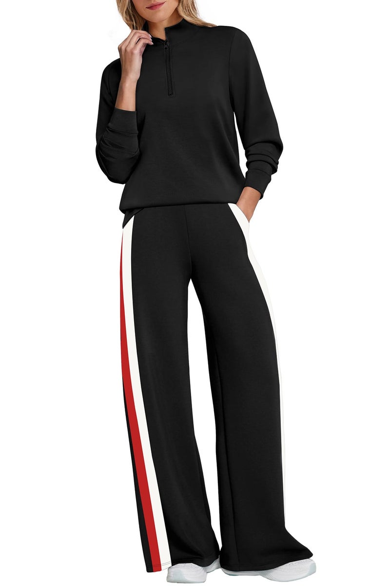 WIHOLL Lounge Sets for Women 2 Piece Airport Travel Cruise Outfits 2025 Euro Vacation Casual Sweat Suits Workout Comfy Matching Sets Women Winter Clothes Half Zip Up Active Tracksuit Black S - Image 4
