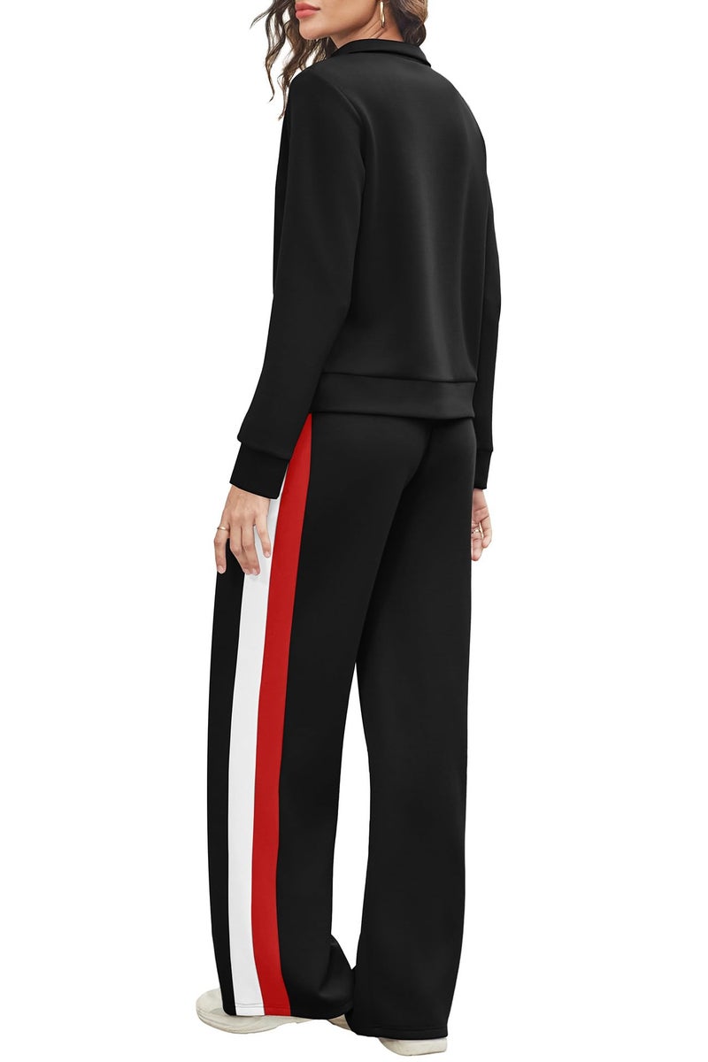 WIHOLL Lounge Sets for Women 2 Piece Airport Travel Cruise Outfits 2025 Euro Vacation Casual Sweat Suits Workout Comfy Matching Sets Women Winter Clothes Half Zip Up Active Tracksuit Black S - Image 5