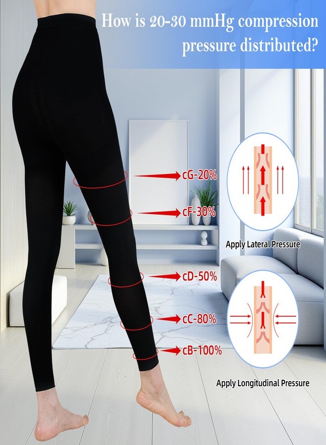 XUANSHOW 20-30mmHg Medical Compression Pantyhose, Women Compression Stockings & Leggings, Opaque Footless High Waist Opaque Compression Tights for Varicose Veins, Graduated Support Hose for Doctor (M, Black) - Image 2