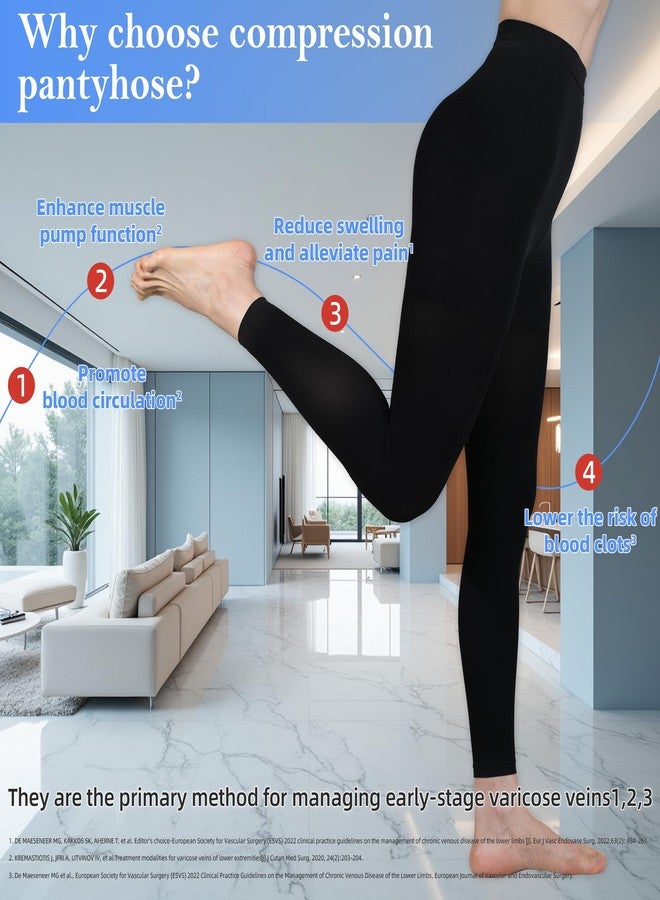 XUANSHOW 20-30mmHg Medical Compression Pantyhose, Women Compression Stockings & Leggings, Opaque Footless High Waist Opaque Compression Tights for Varicose Veins, Graduated Support Hose for Doctor (M, Black) - Image 5