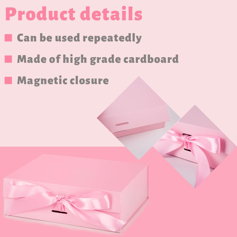 JOHOUSE Pink Gift Box, 10.5" x 7.5" x 3.1" Gift Boxes For Presents With Lids and Magnetic Closure Collapsible For Bridesmaid Proposal, Weddings, Anniversary Present - Image 4