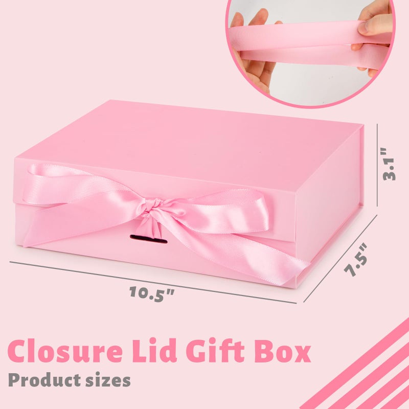 JOHOUSE Pink Gift Box, 10.5" x 7.5" x 3.1" Gift Boxes For Presents With Lids and Magnetic Closure Collapsible For Bridesmaid Proposal, Weddings, Anniversary Present - Image 2