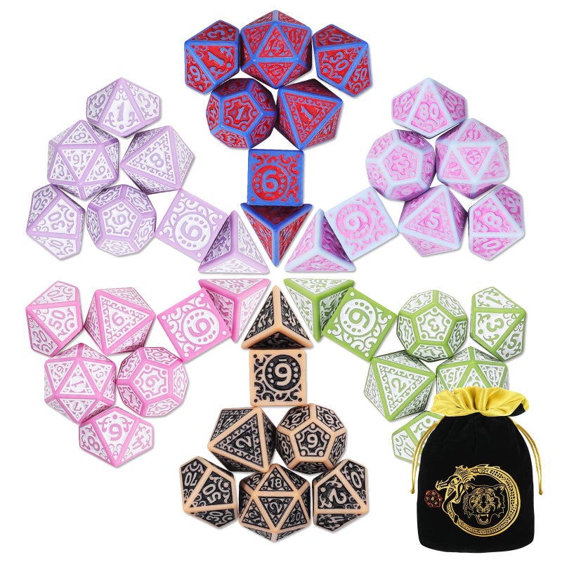 Ciaraq Dnd Polyhedral Dice Set (42Pcs) With A Gold Pattern Drawstring Bag For Dungeons And Dragons Rpg Mtg Table Games. 6 Sets Fantasy Role Playing Dice Set - Image 1