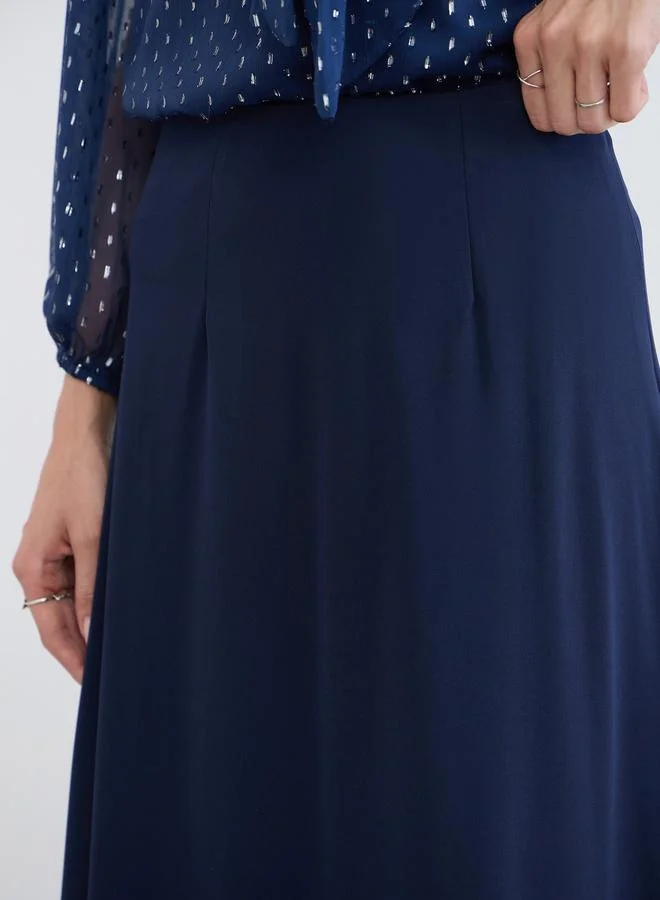 Styli Navy Blue Navy Blue A-Line Maxi Skirt with Back Slit for Women | Best Price UAE