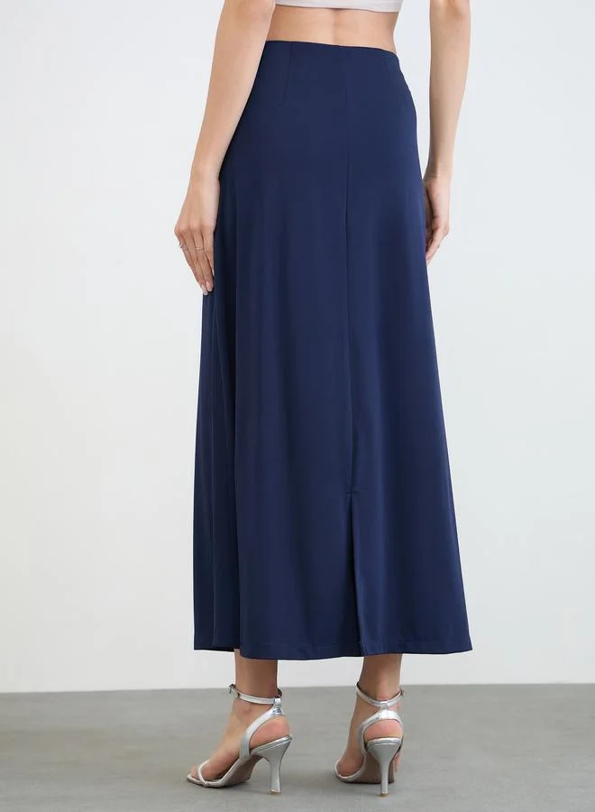 Styli Navy Blue Navy Blue A-Line Maxi Skirt with Back Slit for Women | Best Price UAE