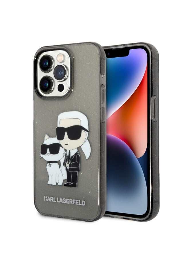 كارل لاغرفيلد كفر جوال ايفون 14 برو لامع لون أسود من كارل لاغرفيلد Karl Lagerfeld IML Glitter NFT Karl & Choupette Hard Case for iPhone 14 Pro - Image 1