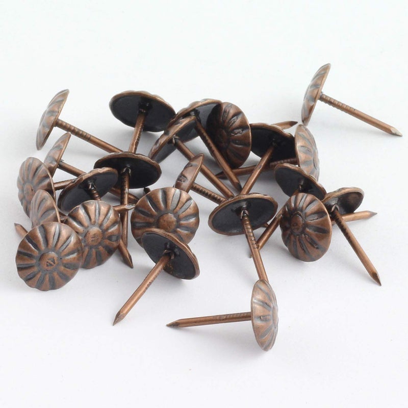 RuiLing 150pcs Upholstery Tacks Stud Elegant Vintage Antique Brass Pushpin Doornail Round Dome Head Furniture Decoration Nails Pins Red Bronze 11x17mm - Image 1