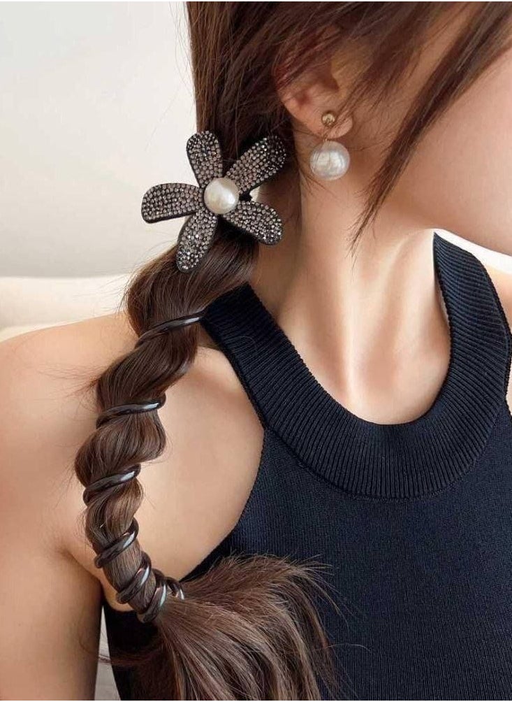 Generic - A luxurious flower design studded with crystals and an elegant pearl accent in the center. Strong and flexible materials for a secure hold without pulling hair. Suitable for all hair types and styles. A perfect piece for personal use or as a special gift. Available colors: Black, Brown, and Shiny Silver Suitable for: Girls and women - Image 1