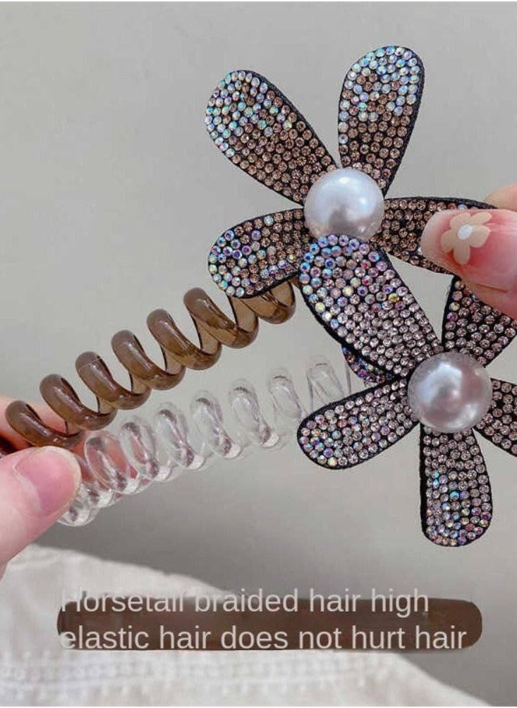 Generic - A luxurious flower design studded with crystals and an elegant pearl accent in the center. Strong and flexible materials for a secure hold without pulling hair. Suitable for all hair types and styles. A perfect piece for personal use or as a special gift. Available colors: Black, Brown, and Shiny Silver Suitable for: Girls and women - Image 1