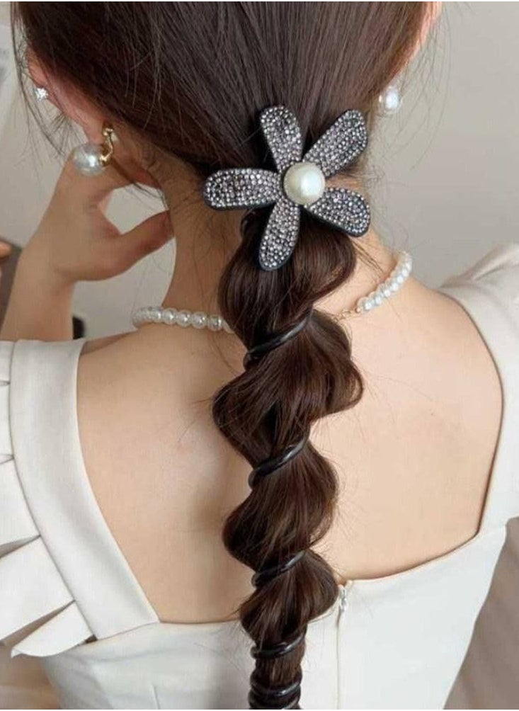 Generic - A luxurious flower design studded with crystals and an elegant pearl accent in the center. Strong and flexible materials for a secure hold without pulling hair. Suitable for all hair types and styles. A perfect piece for personal use or as a special gift. Available colors: Black, Brown, and Shiny Silver Suitable for: Girls and women - Image 1