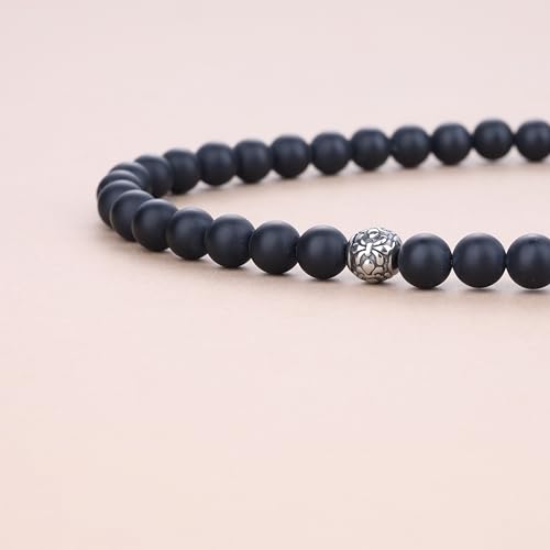 GAVU Men's Crystal Beaded Necklace, Black Onyx Necklace for Men with Fleur De Lis Bead 26" - Image 4