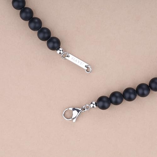 GAVU Men's Crystal Beaded Necklace, Black Onyx Necklace for Men with Fleur De Lis Bead 26" - Image 5