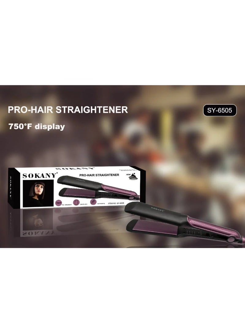 sokany SY-6505 Professional Hair Straightener Fast Heating Flat Iron with Even Heat Distribution for Smooth Shiny Frizz Free Salon Style Hair at Home High Performance Electric Hair Straightener with Ergonomic Design Easy Handling and Consistent Styling Results for All Hair Types Daily Use - Image 2
