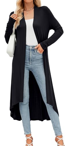 POGTMM Long Cardigan for Women Dressy 2024 Lightweigt Open Front Long Sleeve Duster Cardigans (Black, L) - Image 1