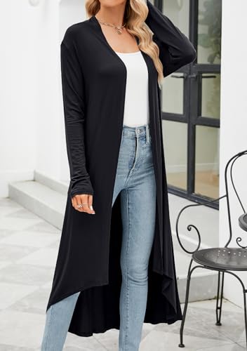POGTMM Long Cardigan for Women Dressy 2024 Lightweigt Open Front Long Sleeve Duster Cardigans (Black, L) - Image 3