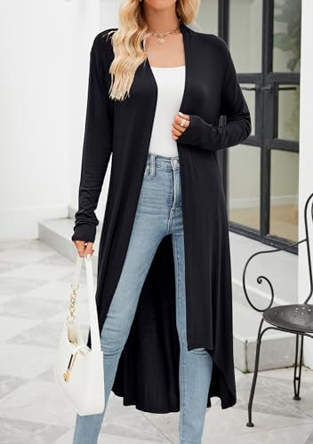 POGTMM Long Cardigan for Women Dressy 2024 Lightweigt Open Front Long Sleeve Duster Cardigans (Black, L) - Image 2