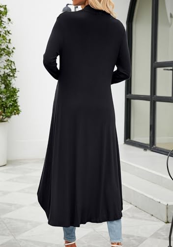 POGTMM Long Cardigan for Women Dressy 2024 Lightweigt Open Front Long Sleeve Duster Cardigans (Black, L) - Image 5