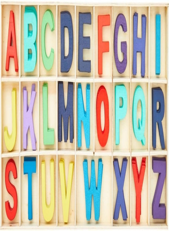 Adaamya® - 130 Pieces (Mix Color) 3 Cm X 2 Cm Wooden Alphabet Letters Chips for Arts and Crafts, 5 Sets Uppercase ABCs with Sorting Tray, DIY Signs (Mix Colors) - Image 1
