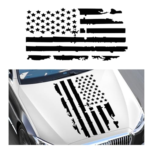 Wevdn Distressed American Flag Sticker 169 307 Waterproof Patriotic Old Glory Military Grunge Sticker Universal Car Door Wall Window Windshield Decoration Sticker Black - Image 1