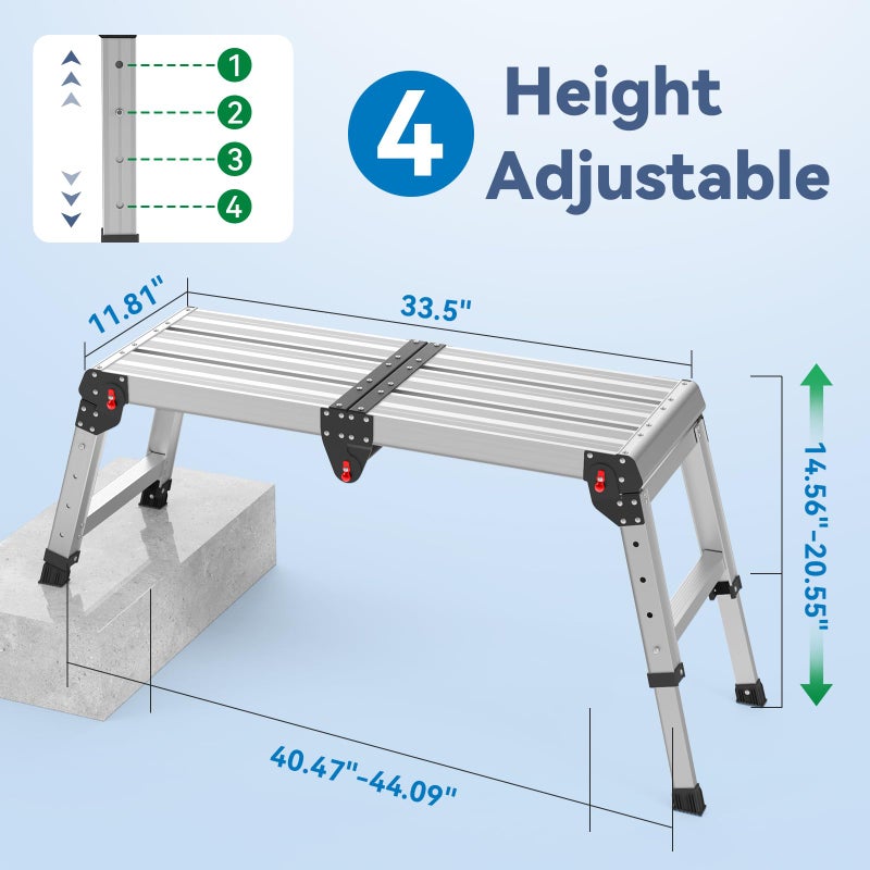 Loyoda Work Platform 500 Lbs, Folding Step Stool with One-Touch Automatic Fold, 4 Height Adjustment Step Platform, Perfect for RV Cleaning, Home Painting and Reaching High Places, Larger, Black - Image 3