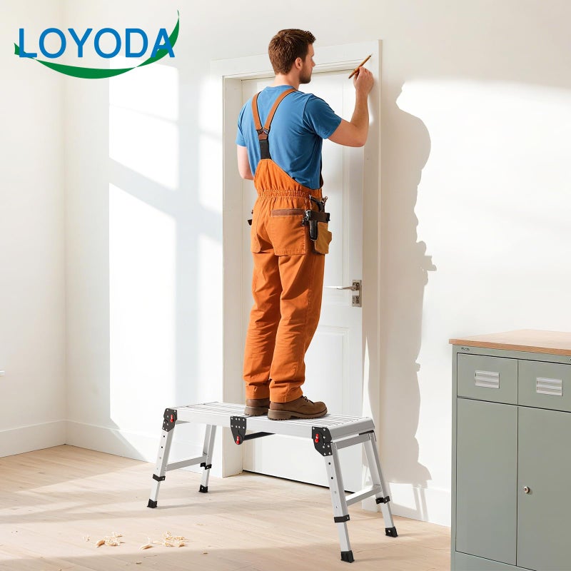 Loyoda Work Platform 500 Lbs, Folding Step Stool with One-Touch Automatic Fold, 4 Height Adjustment Step Platform, Perfect for RV Cleaning, Home Painting and Reaching High Places, Larger, Black - Image 2