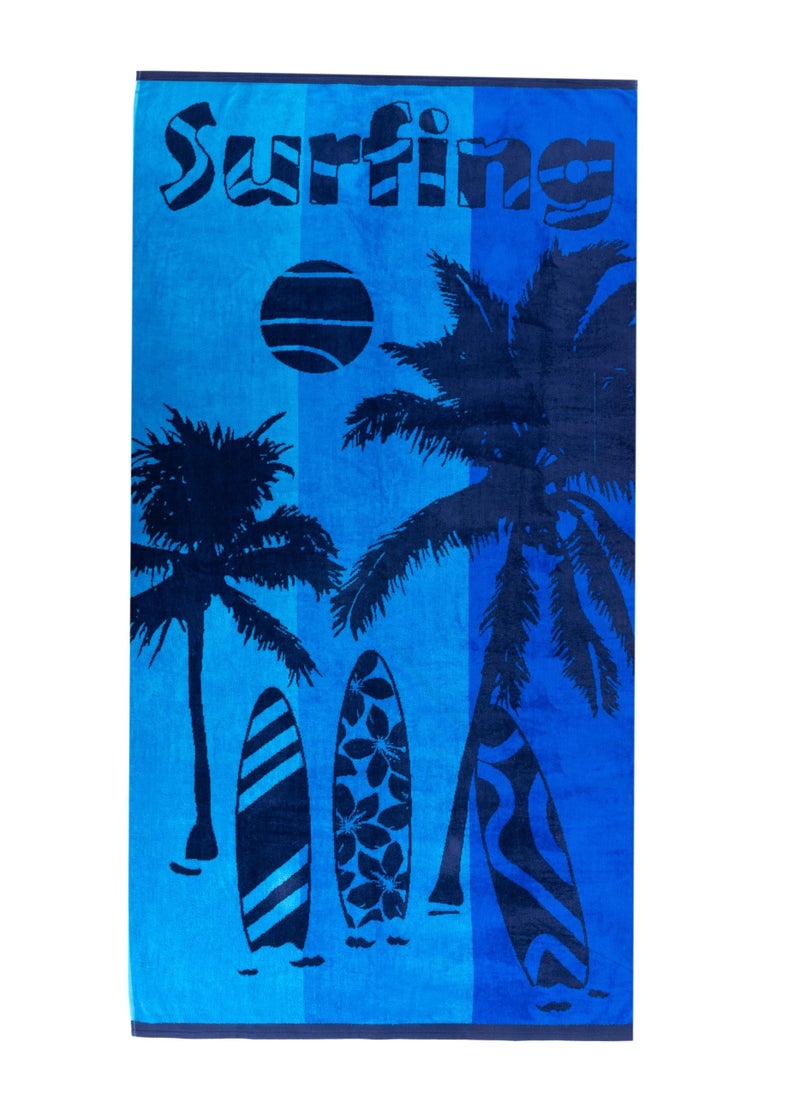 SIGNOOLA Signoola Beach Towel 90 x 170 cm Blue Surfing Boards ,100% cotton  - Image 1
