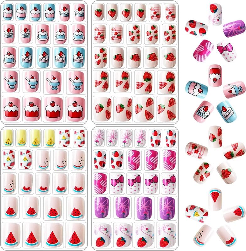 XVIA Girls Gel Fake Nails Children Girls False Nails Short Nails Decoration Gift for Teens Girls Multi Design 24pcs5 PACK - Image 1