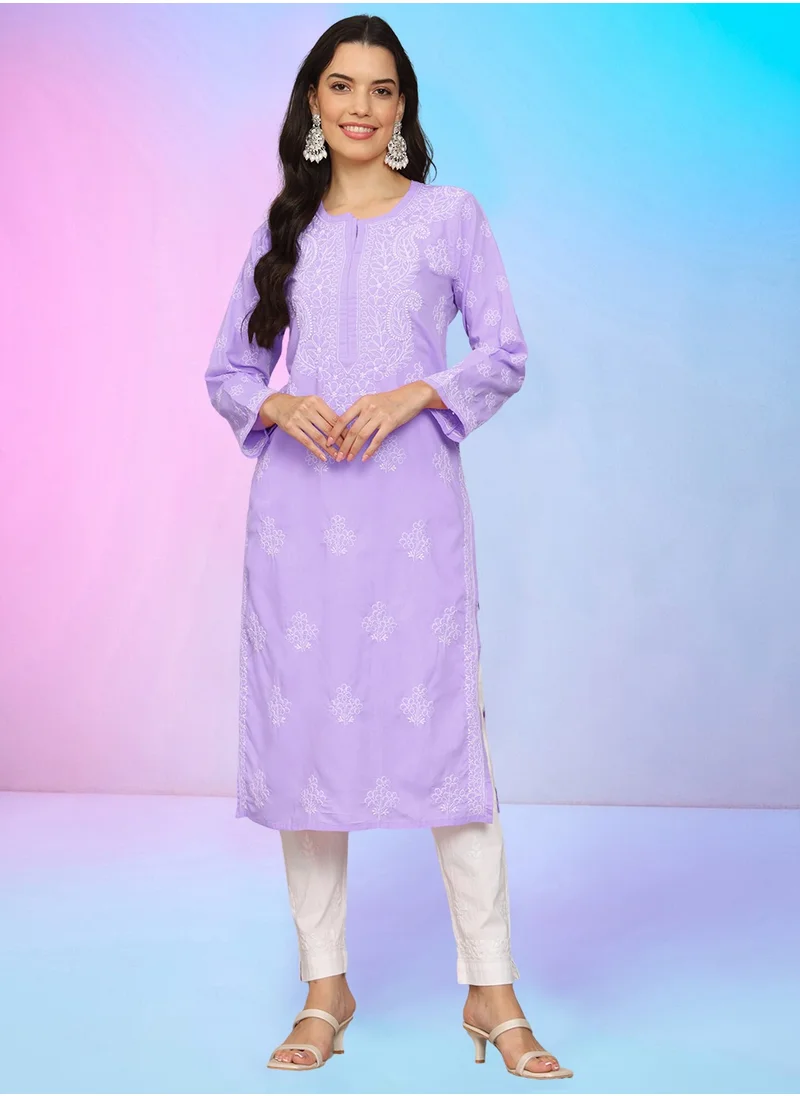 Alaya Women Hand Embroidered Chikankari Cotton Kurta-AL4043