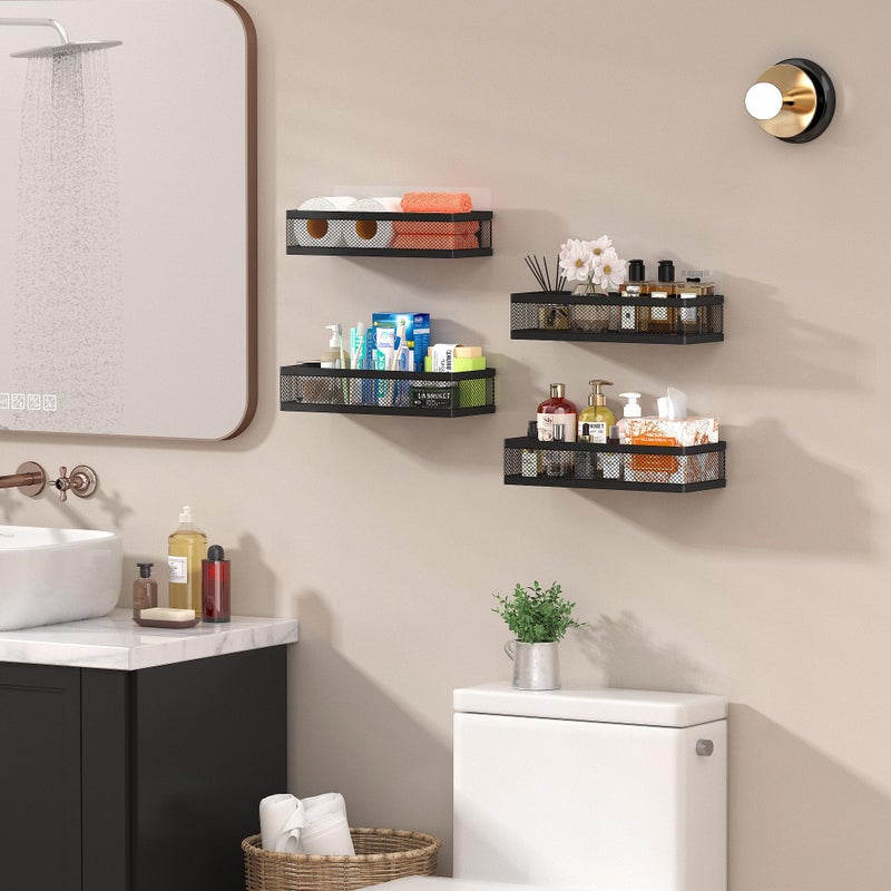PUSDON Hanging Storage Baskets Organizer Wall Mount, Metal Wire Storage Bin Rack for Kitchen Bathroom Shower Spice Shelf Home Decor Essentials Black-2 Packs (Netting) - Image 2