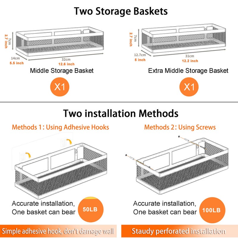 PUSDON Hanging Storage Baskets Organizer Wall Mount, Metal Wire Storage Bin Rack for Kitchen Bathroom Shower Spice Shelf Home Decor Essentials Black-2 Packs (Netting) - Image 3