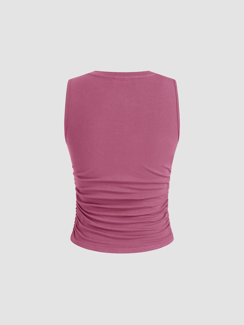 CIDER Womens Tank Tops Sleeveless High Neck Ruched Crop Tops Going Out Casual Basic Ribbed Shirt Summer Fashion Clothing: Pink, M - Image 5