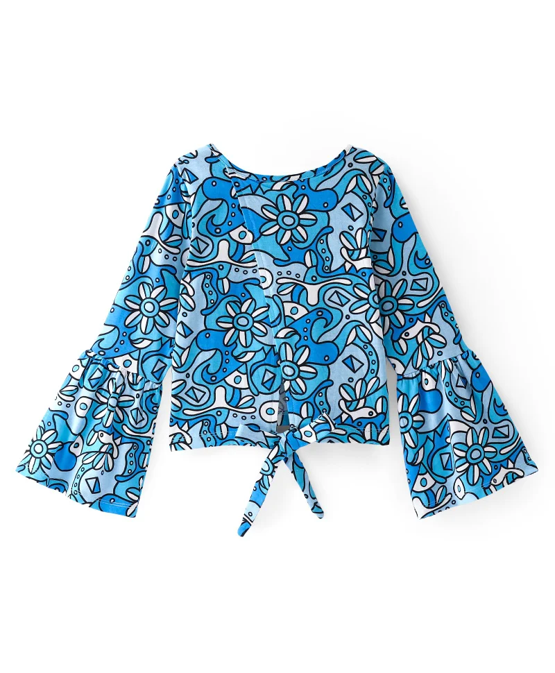 Pine Kids Pine Kids Cotton Knit Bell Sleeves Floral Printed Top - Multicolor