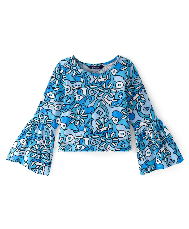 Pine Kids Pine Kids Cotton Knit Bell Sleeves Floral Printed Top - Multicolor