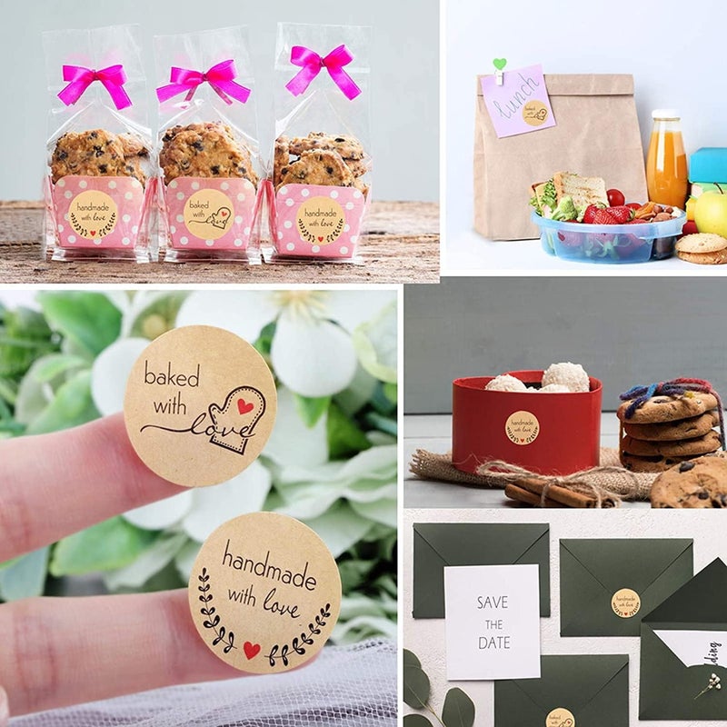 KASTWAVE 1000Pcs/2 Rolls Kraft Paper Thank You Stickers Handmade With Love And Baked With Love Stickers 1 Inch Round Diy Self-Adhesive Stickers Homemade Baking Packing Labels - Image 5